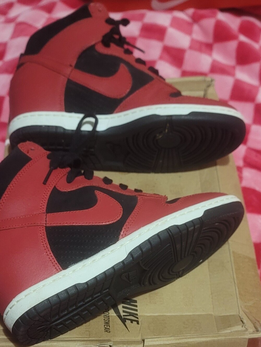 Nike Women’s  Sky Hi Hidden Wedge Sneakers in Red and Black - Picture 2 of 6